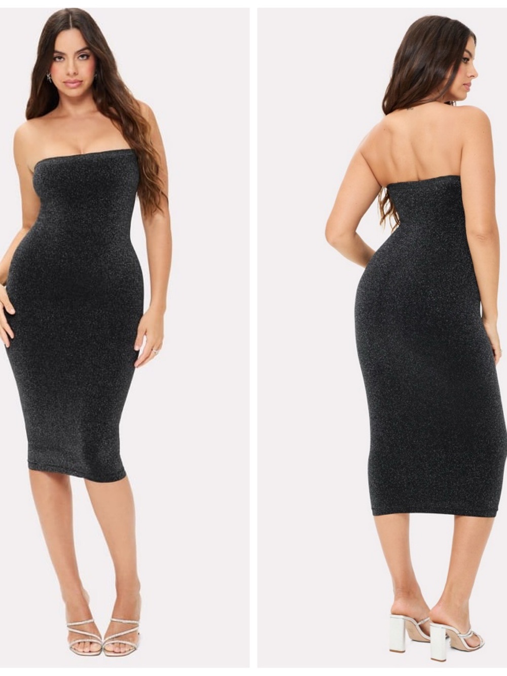 Yitty Convertible Sculpting Luxe Glitter Shapewear Midi Dress M Black/Silver